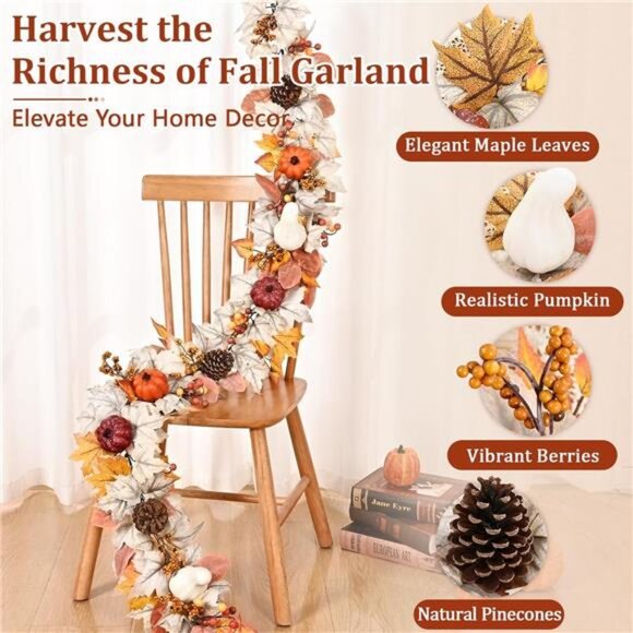 Fall Decorations for Home, 5.9Ft Fall Garland for Mantle, Fall Leaves Garland - Picture 4 of 8